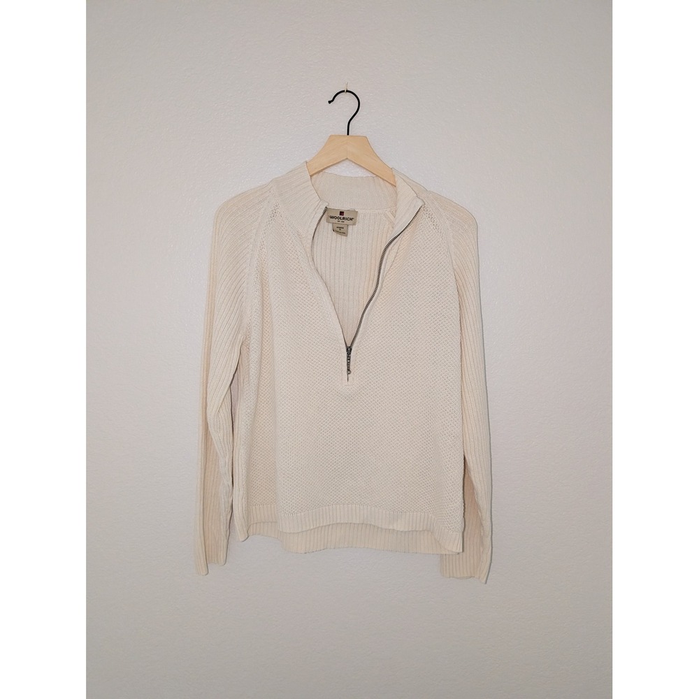 Woolrich Cream Quarter Zip Textured Knit Pullover Womens Medium - Picture 1 of 7